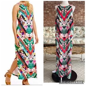 Gibson & Latimer Maxi Dress Tropical Floral High Neck Sleeveless L Garden Brunch